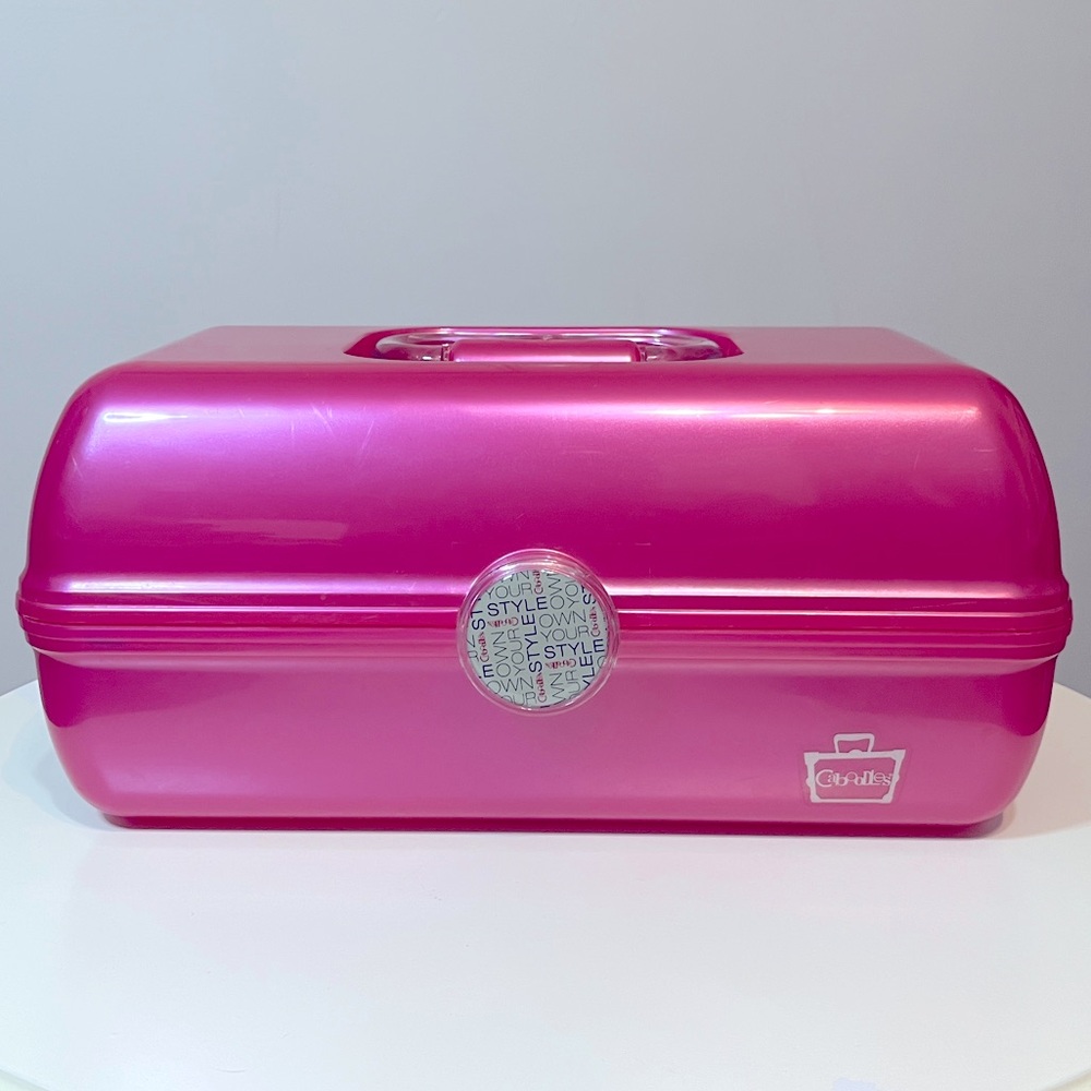 Vintage Caboodles Makeup Organizer, Hot Pink Jellies, Travel Case, Jelly Sparkle